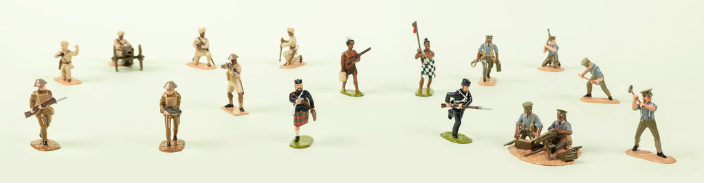 Photo showing a range of hand-painted metal war figurines, covering the New Zealand Wars, World War I and World War II sold at Auckland Museum’s store.