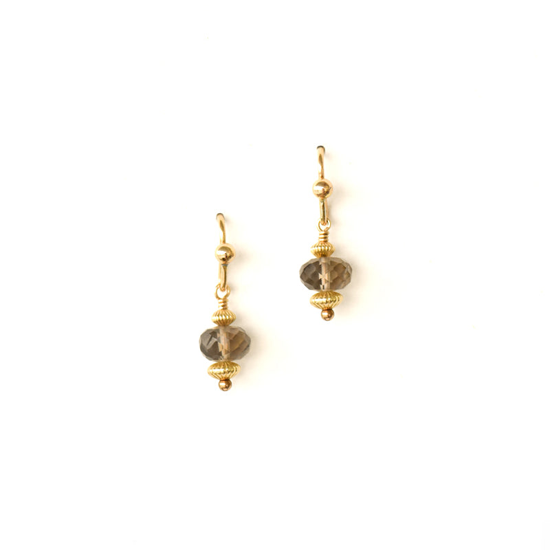 Amira Gold Earrings with Smokey Quartz by Charlotte Penman