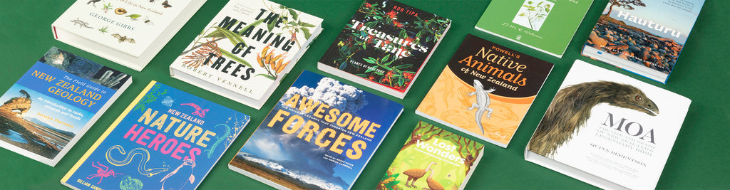 A range of books about the Natural World sold by Auckland Museum’s store, including New Zealand Nature Heroes, The Meaning of Trees, The Field Guide to New Zealand Geology, Awesome Forces and Powell’s Native Animals of New Zealand.
