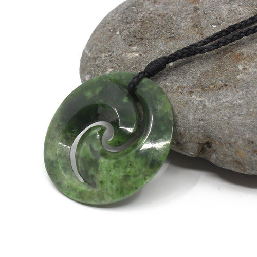 Double Koru Pounamu Pendant | by Moreton Carvers