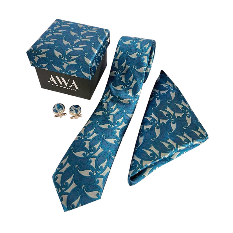 Boxed Tie Set - Blue & Taupe