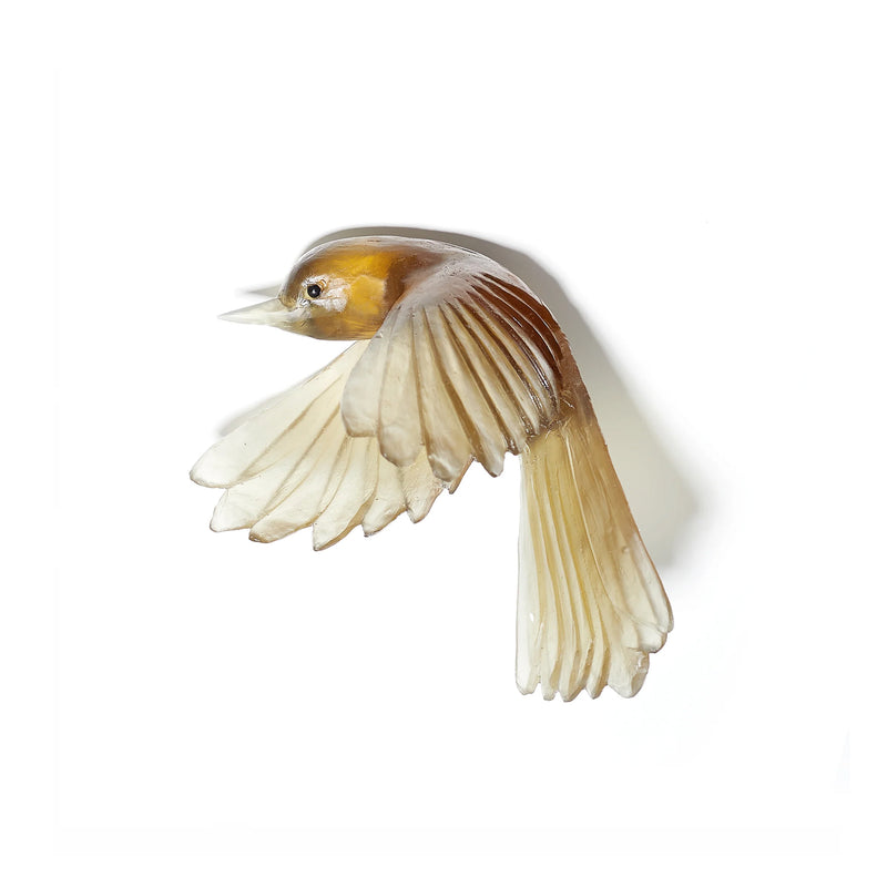 Glass Pīwakawaka / Fantail Wall Sculpture - Wings Down  | by Luke Jacomb Studio