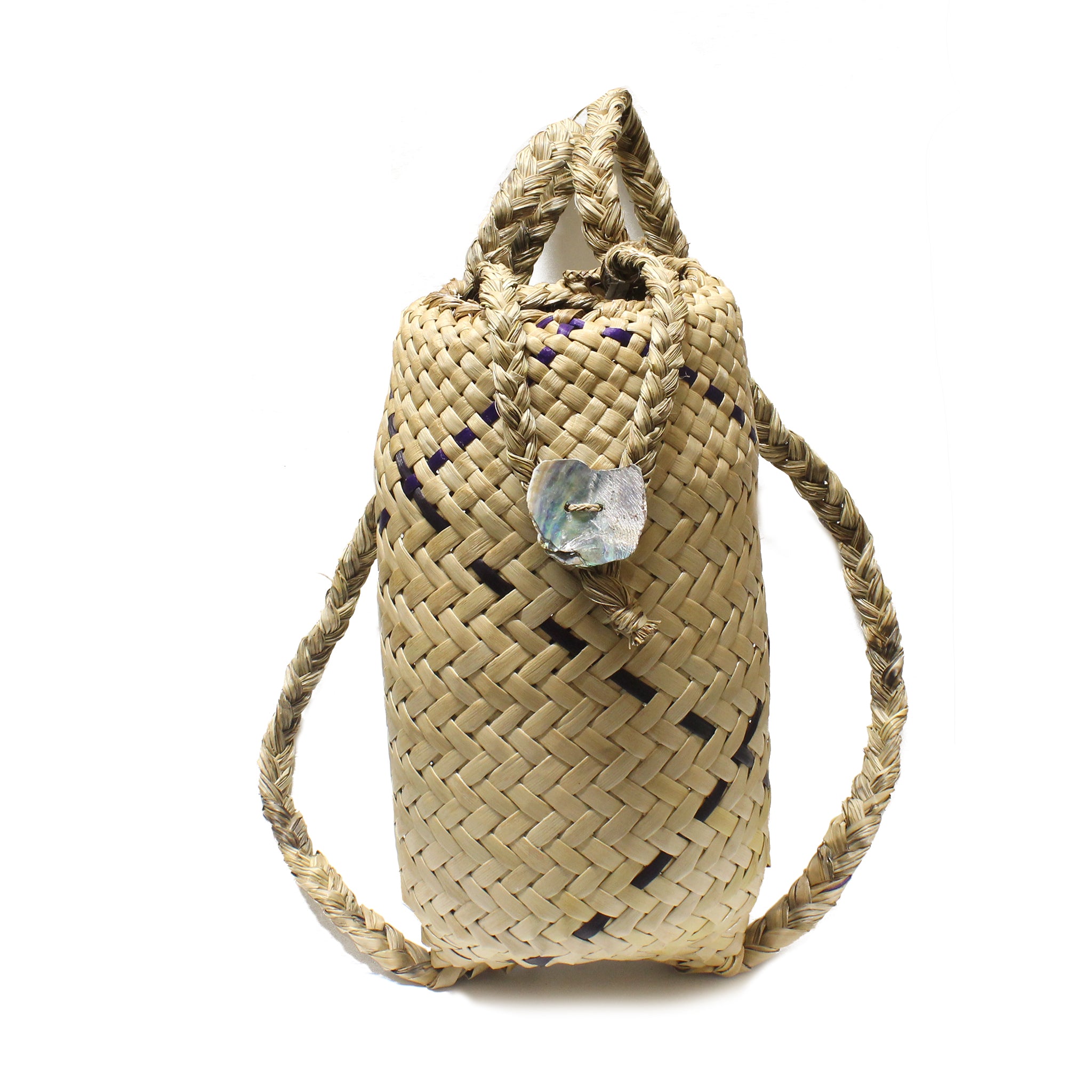 RARE Judy Hohaia Handwoven Māori Kete Whakairo Backpack Paus Shell Beach Tote Maori presence in Sydney main image 3