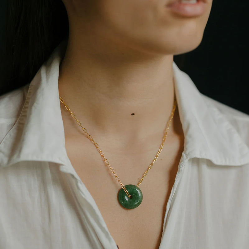 02 Hinekapea Neckalce - 14k Rolled Gold with Greenstone  by Charlotte Penman