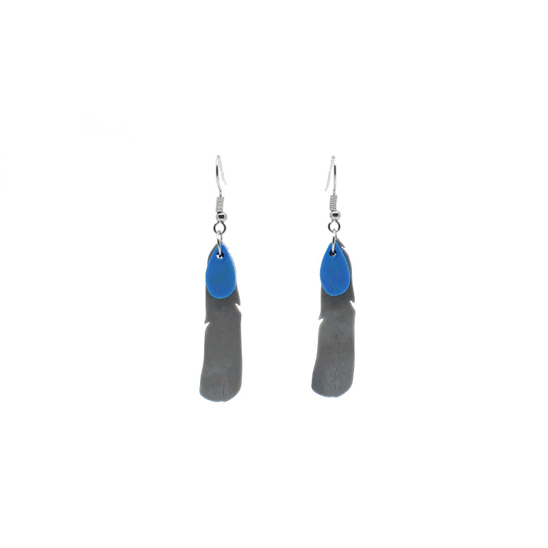 North Island Kōkako Feather Earrings | by Remix Plastic