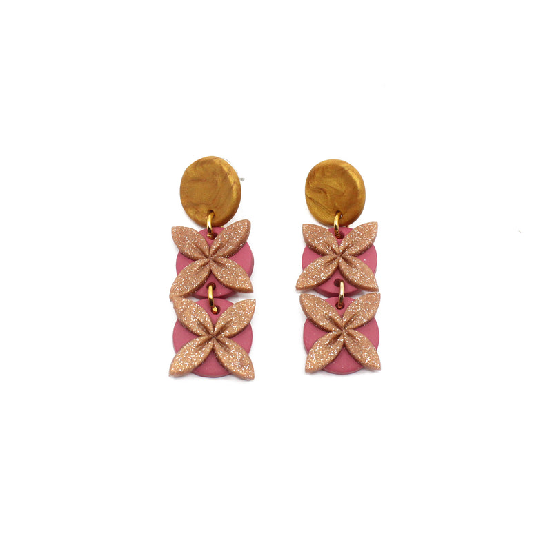 Luelue Malie Earrings Pink & Glitter Gold | by Leone Samu Tui