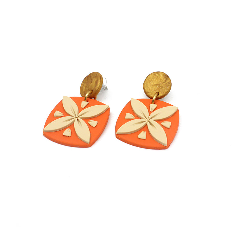 Tipani Square Earrings Orange & Cream | by Leone Samu Tui