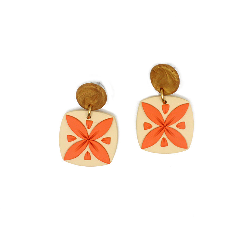 Tipani Square Earrings Cream & Orange | by Leone Samu Tui