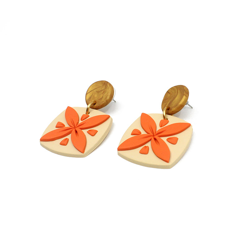 Tipani Square Earrings Cream & Orange | by Leone Samu Tui