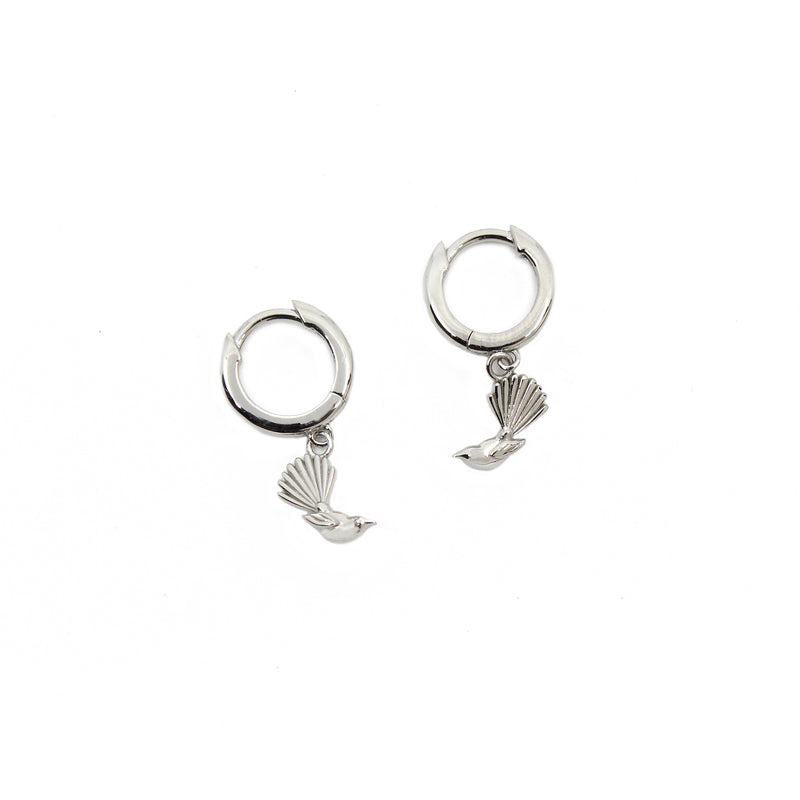 Piwakawaka Sterling Silver Huggies | by Little Taonga