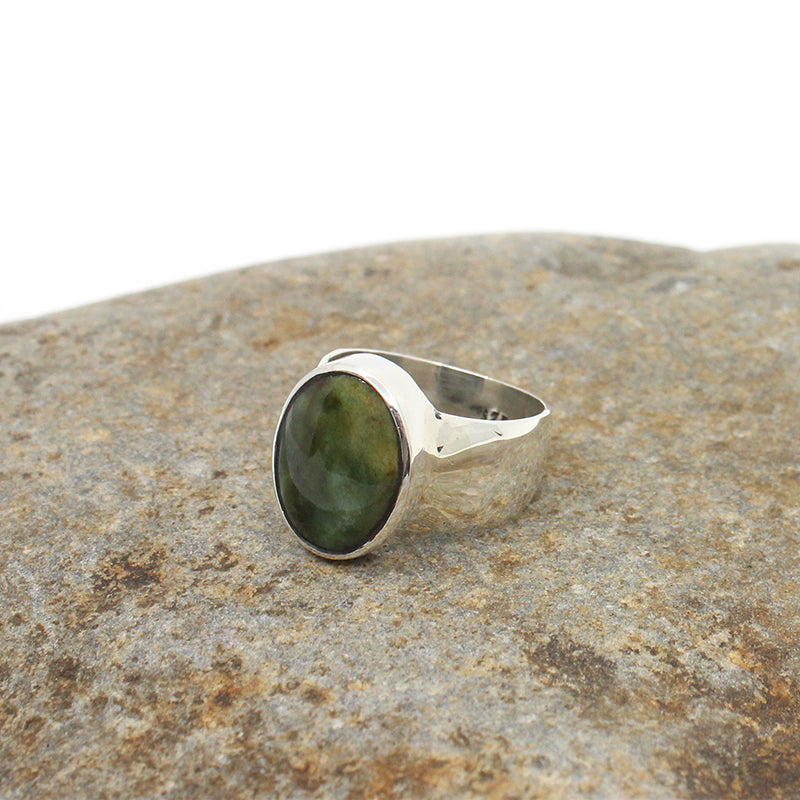 Oval Pounamu & Sterling Silver Ring - Size Q