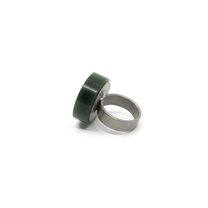 Pounamu & Titanium Ring - Round | by Neil Adcock