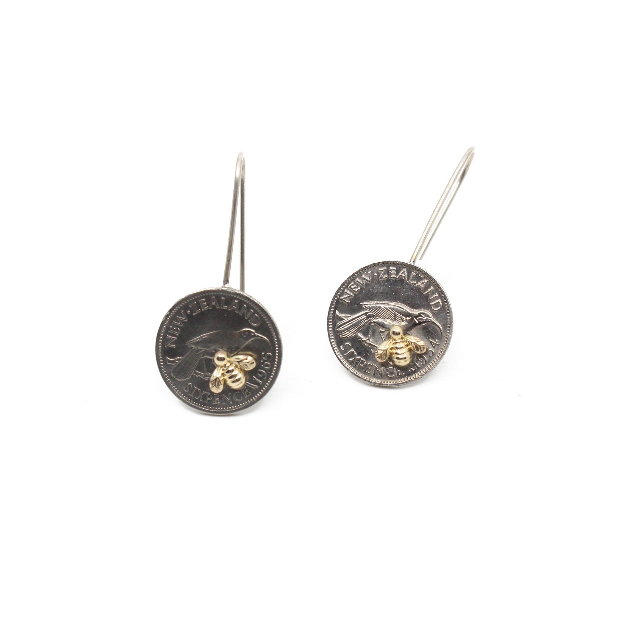 Coin Earring Design Sixpence Coin with Tiny Bee Earrings | by Rainey Designs – Auckland ...