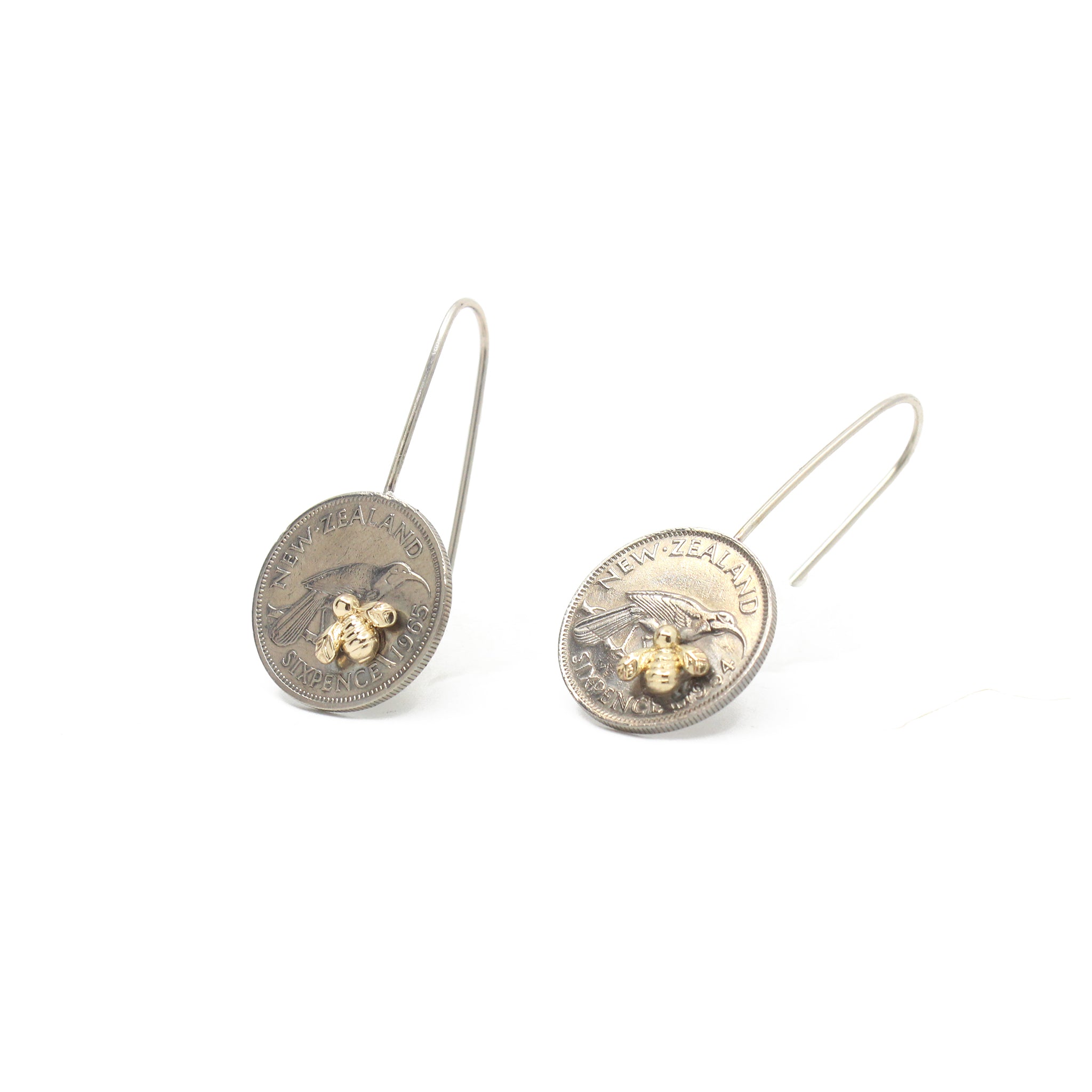 Coin Earring Design Sixpence Coin with Tiny Bee Earrings | by Rainey Designs – Auckland ...