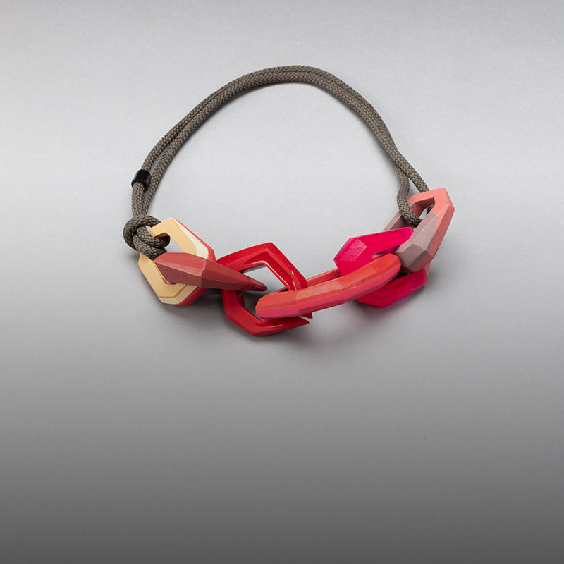 Chunky ‘links’ necklace made from resin and cord from New Zealand jewellery designer Maca Bernal