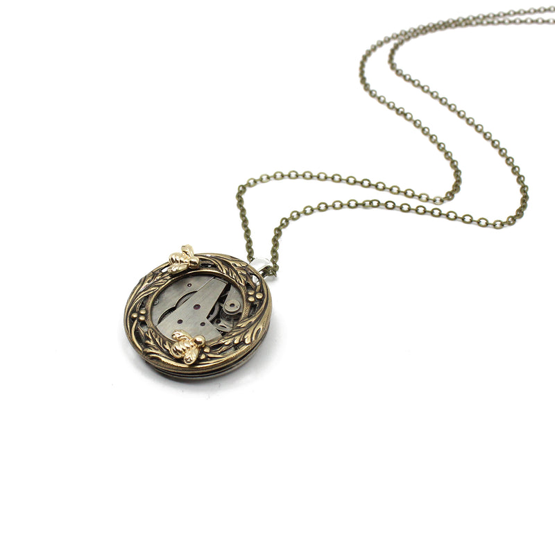 Timepiece Berries and Vines Wreath Pendant with Bee - Brass | by Rainey Designs