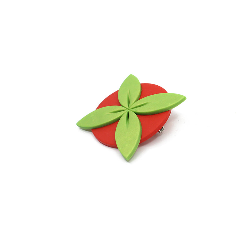 Tipani Statement Brooch Red & Light Green | by Leone Samu Tui