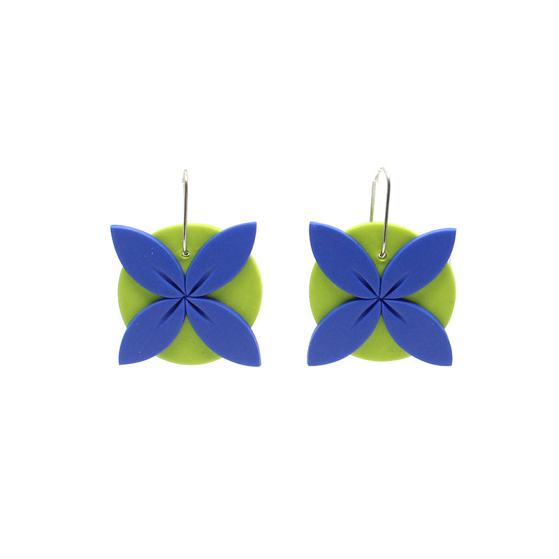 Tipani Statement Earrings Light Green & Blue | by Leone Samu Tui