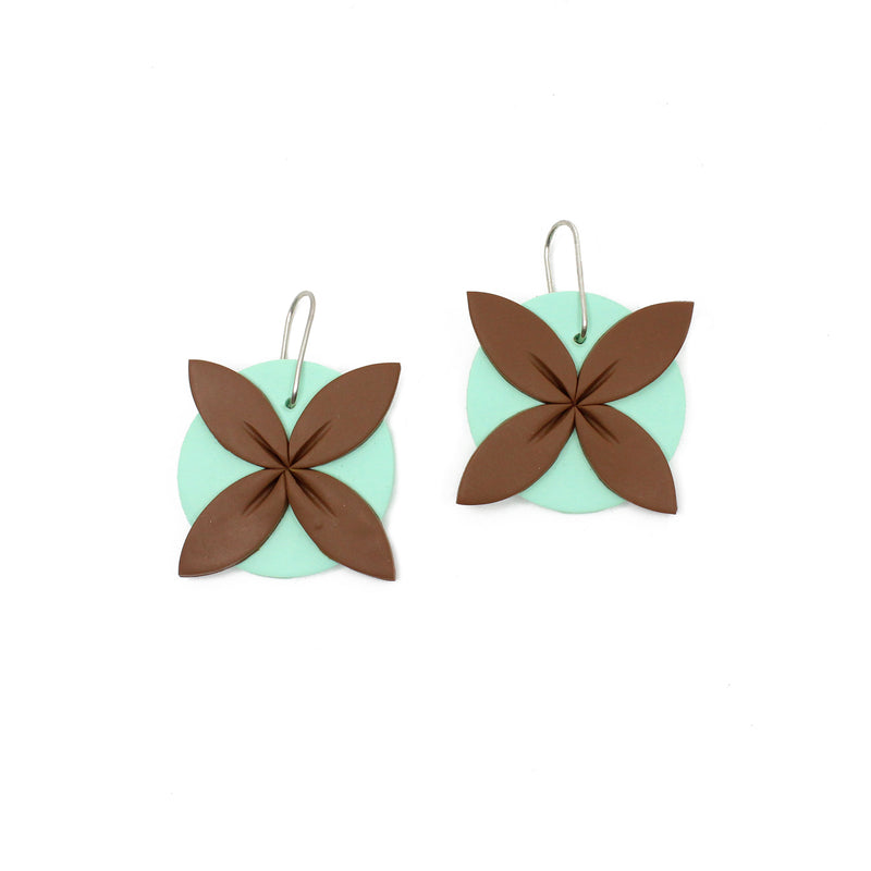 Tipani Statement Earrings Brown & Mint | by Leone Samu Tui