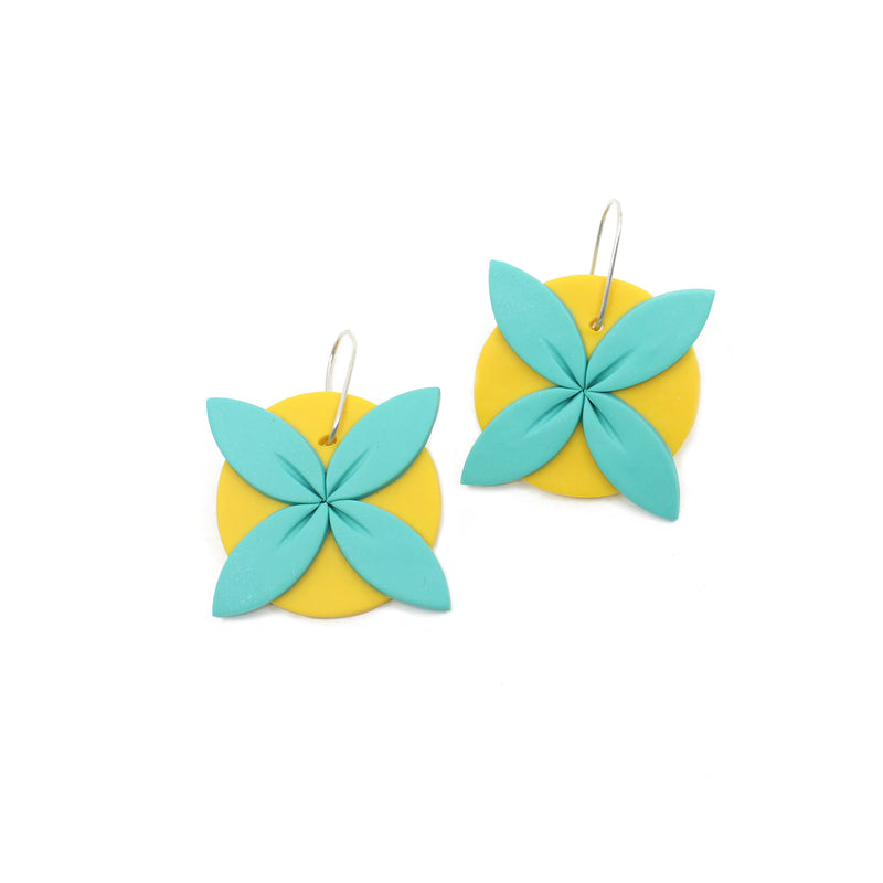 Tipani Statement Earrings Mint & Yellow | by Leone Samu Tui