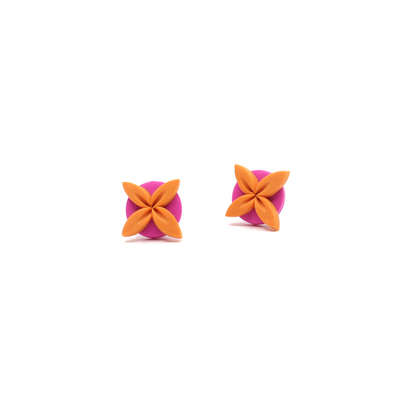 Tipani Stud Earrings Orange & Pink | by Leone Samu Tui