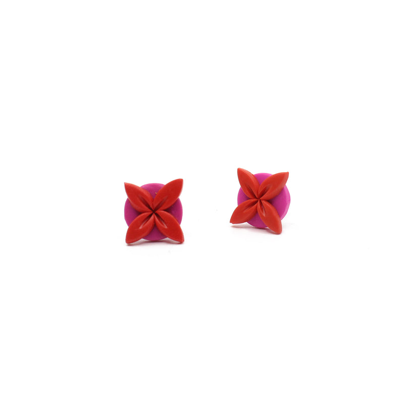 Tipani Stud Earrings Red & Pink | by Leone Samu Tui