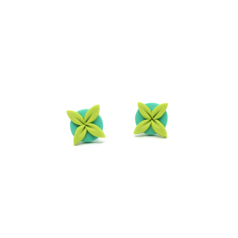 Tipani Stud Earrings Light Green & Turquoise | by Leone Samu Tui