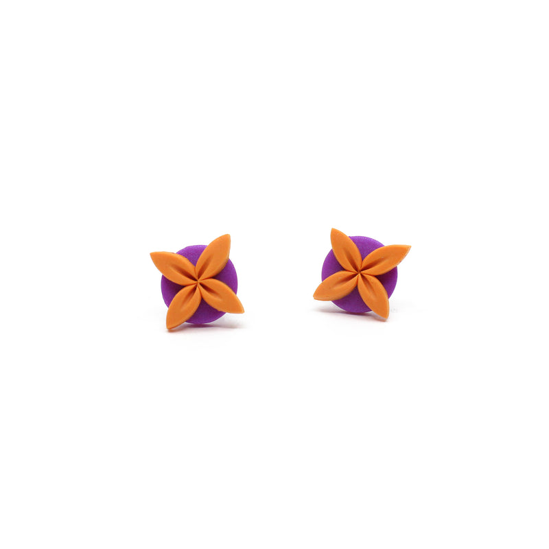 Tipani Stud Earrings Orange & Purple | by Leone Samu Tui