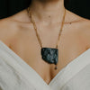 02 Waipuna-ā-rangi Necklace - 14k Rolled Gold with Pounamu & Black Pearl by Charlotte Penman