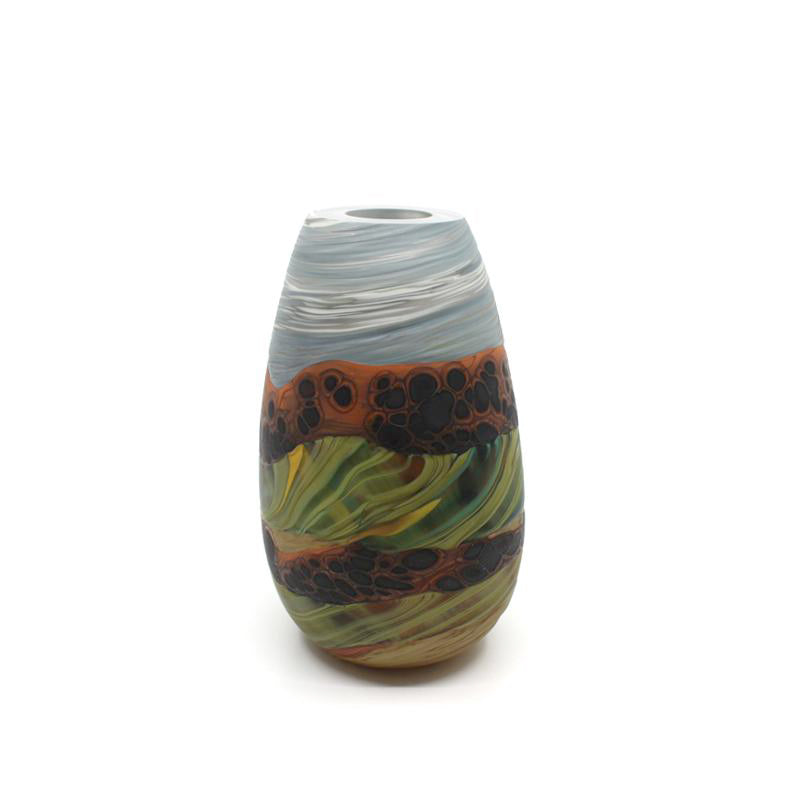 Taupo Tussock Volcanic Teardrop Glass Vase - Green/Brown Small