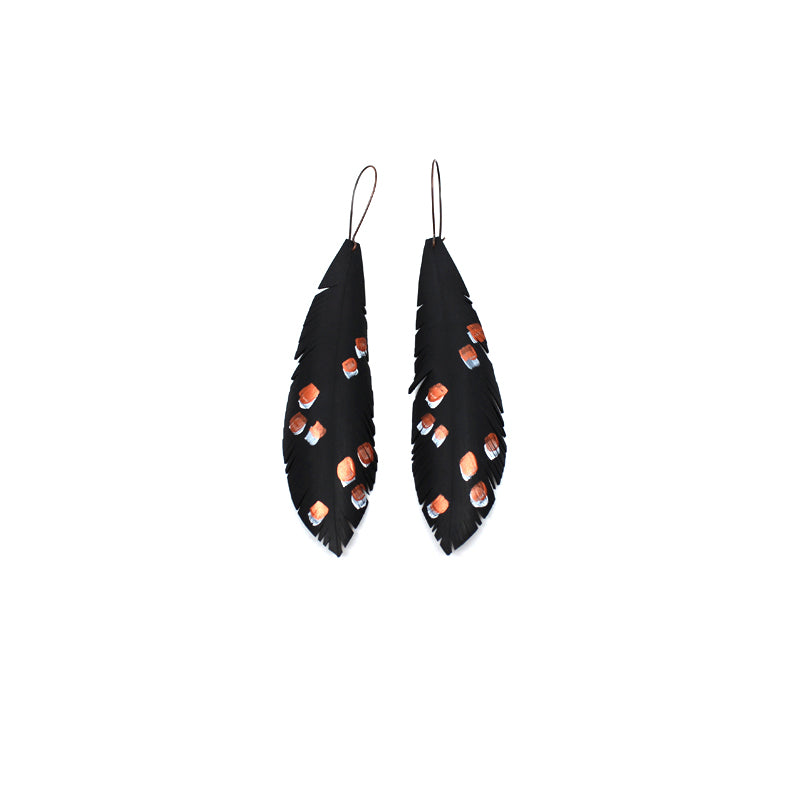 Copper Speckled Feather Up-cycled Earrings | by Ronja Schipper