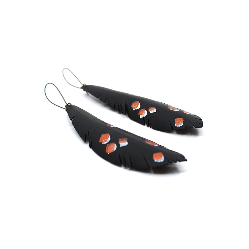 Copper Speckled Feather Up-cycled Earrings | by Ronja Schipper