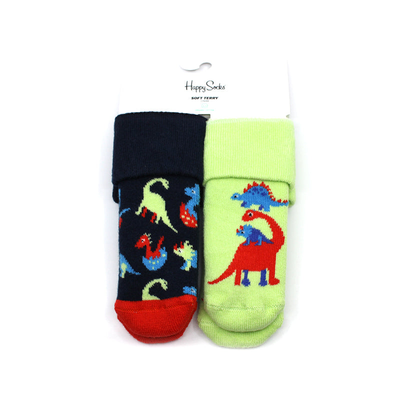 2 Pack Dinosaur Happy Socks - Size 0-6 months