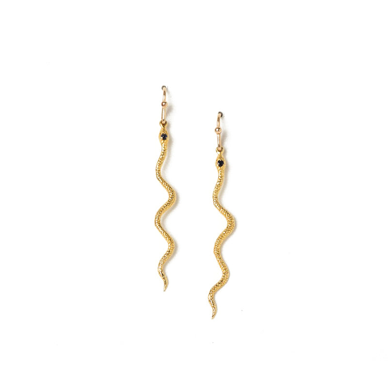 Kau Snake Earrings - Black Spinel & 14k Gold Plate | by Charlotte Penman