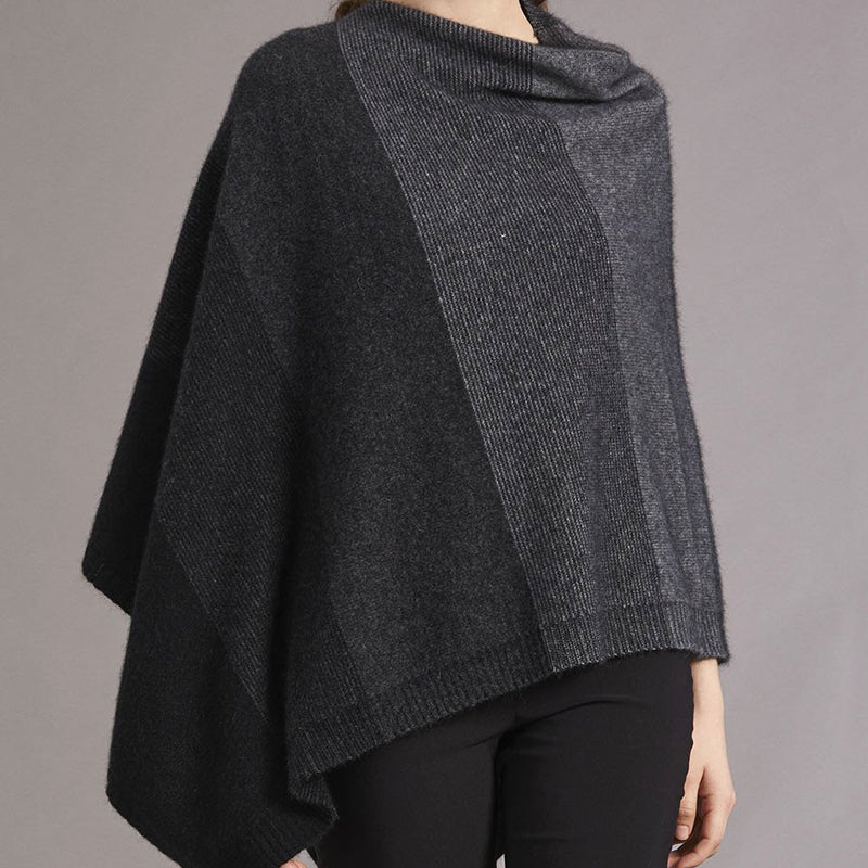 Poncho - Possum Merino Ombre - Black Charcoal Pewter