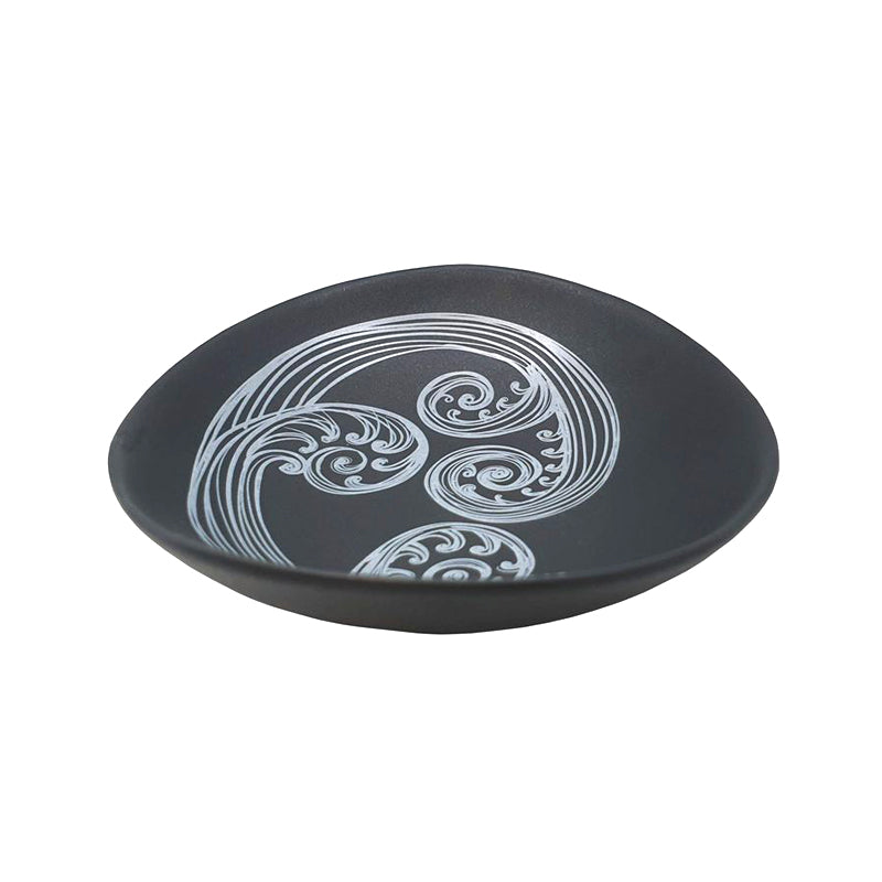 Porcelain Bowl | White Ponga detail on Black