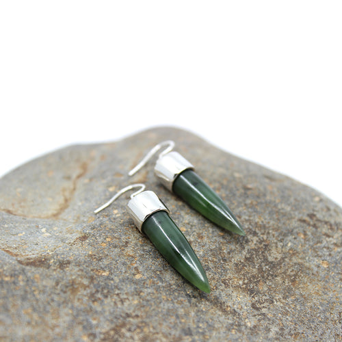 Pounamu & Sterling Silver Spike Earrings