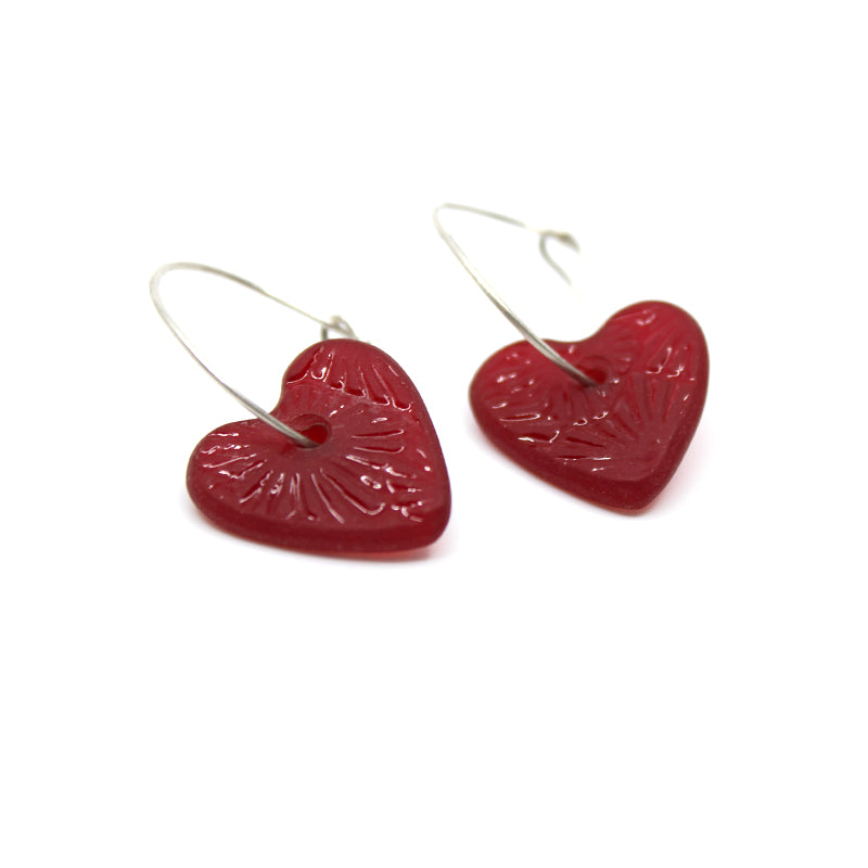 Red Heart Glass Earrings | by Judy Newton