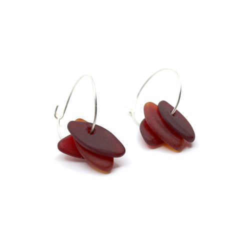 Three Glass Beads on Silver Hoop Earrings - Shades of Red | by Judy Newton