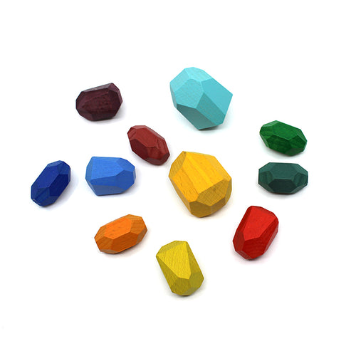 Wooden Stacking Stone Building Blocks - 11 Block Rainbow Colours