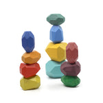 Wooden Stacking Stone Building Blocks - 11 Block Rainbow Colours